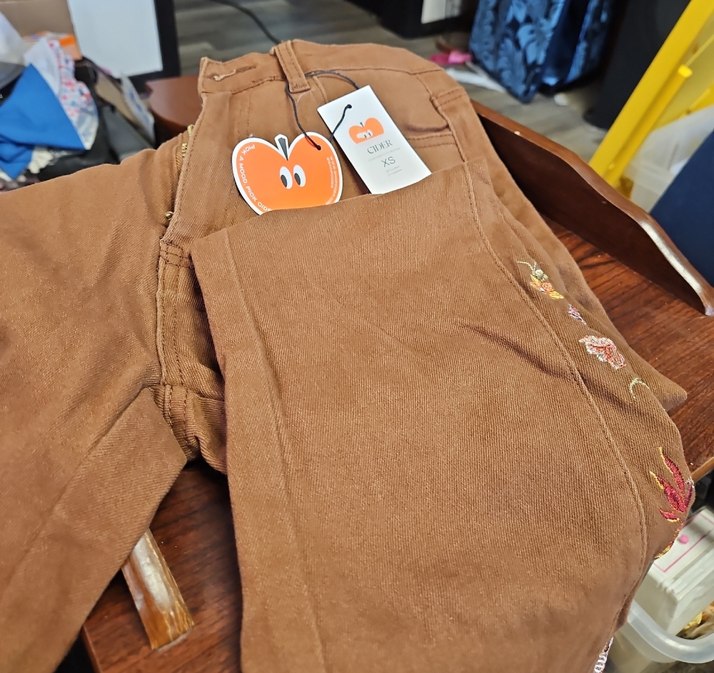 Cider Brown Embroidered Flare Jeans